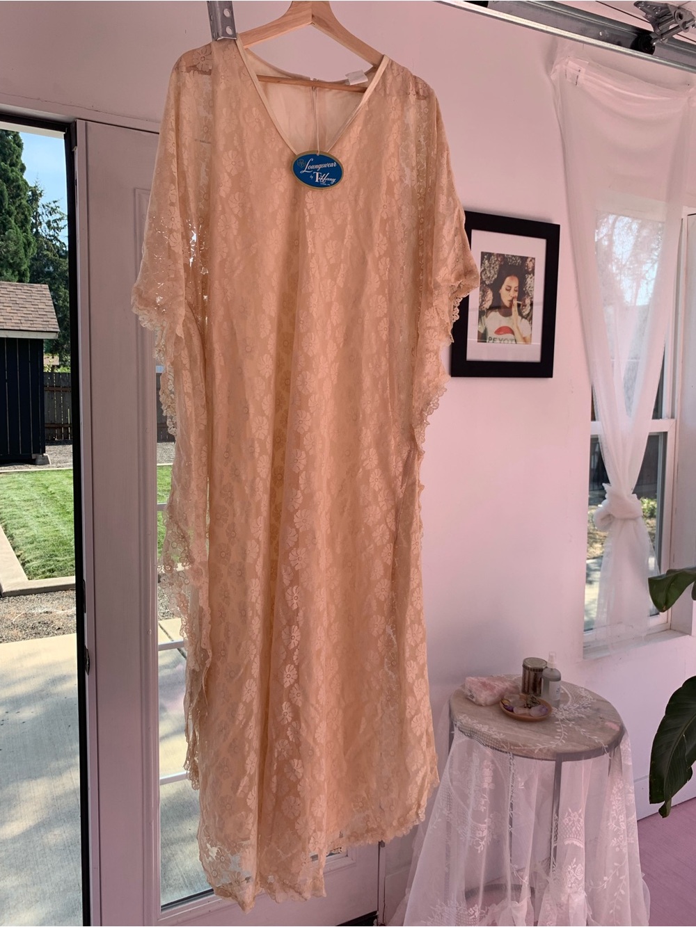 Loungewear by Tiffany Cream Floral Lace Maxi Kaftan
